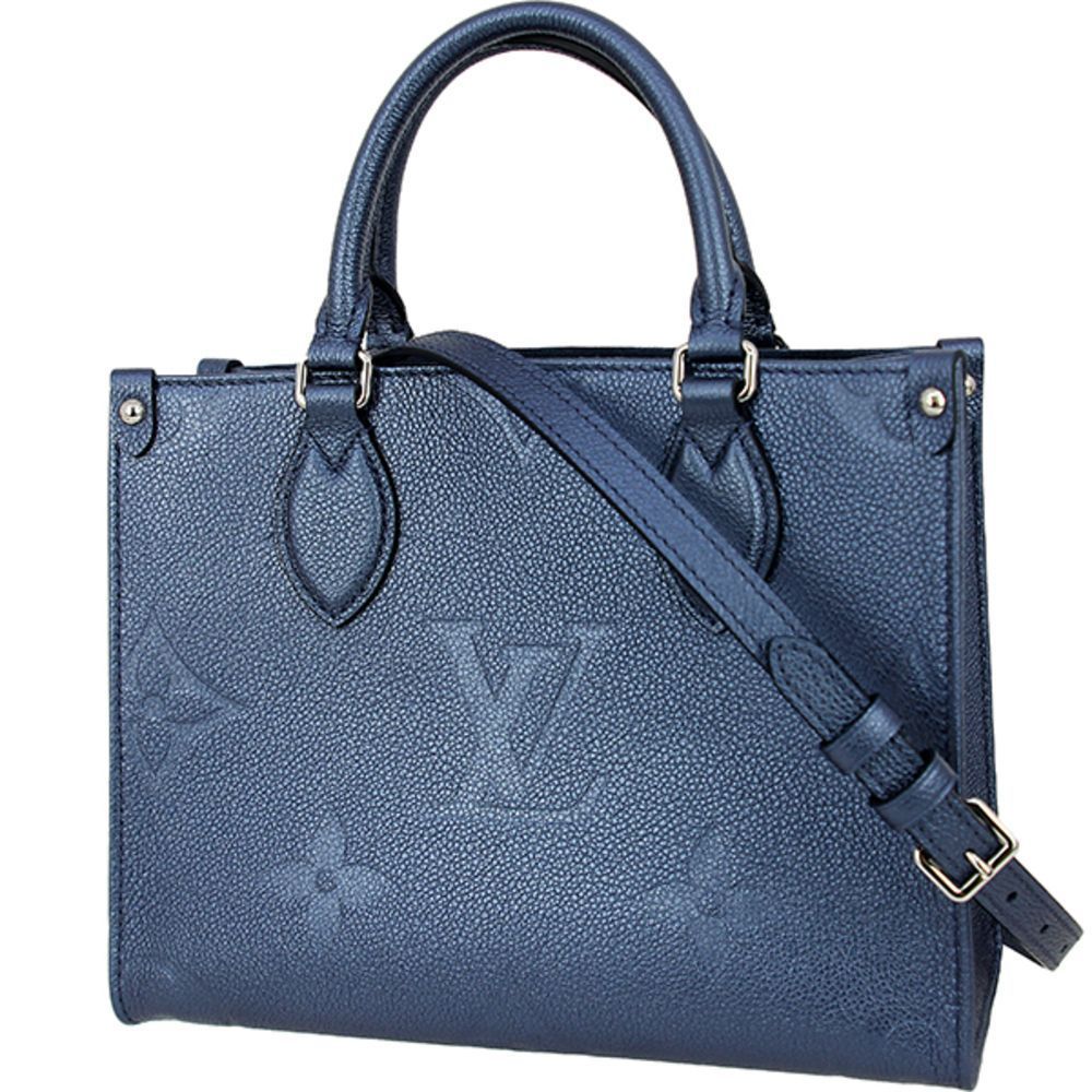 Tote Bag On The Go Giant Monogram Implant Leather Navy Blue PM